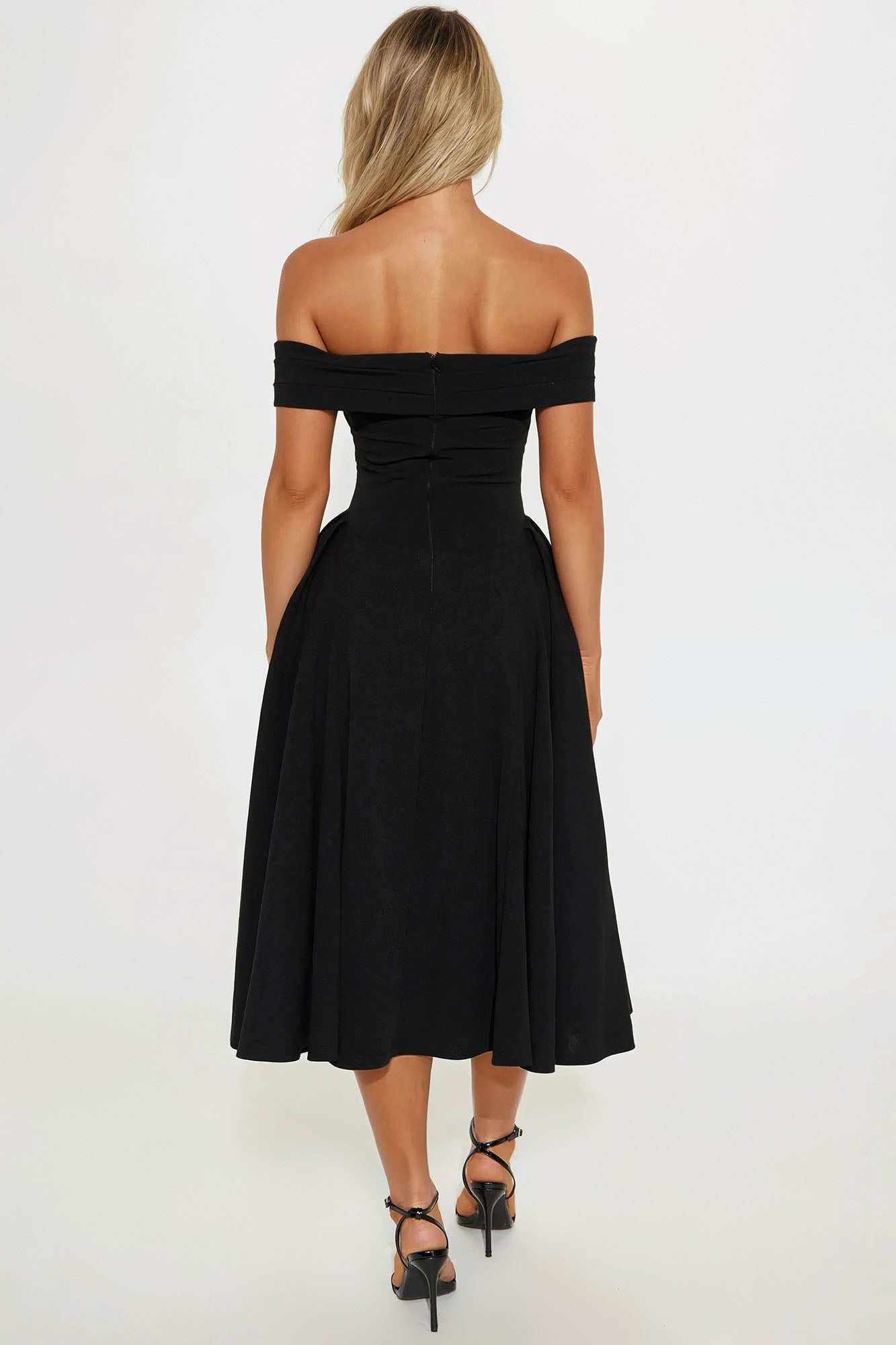 Yara Off Shoulder Midi Dress - Black