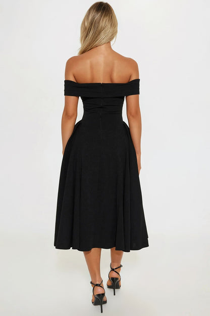 Yara Off Shoulder Midi Dress - Black