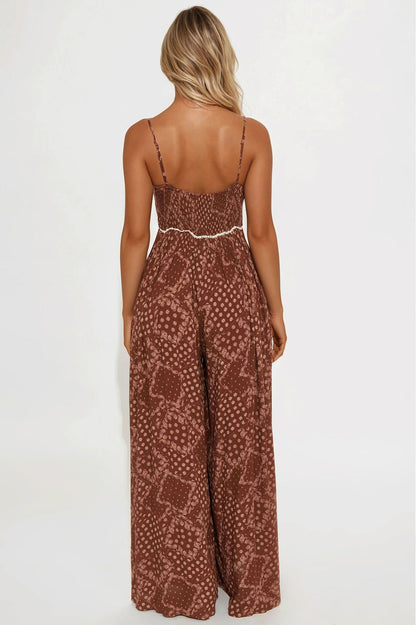 Bethany Gauze Wide Leg Jumpsuit - Brown/combo