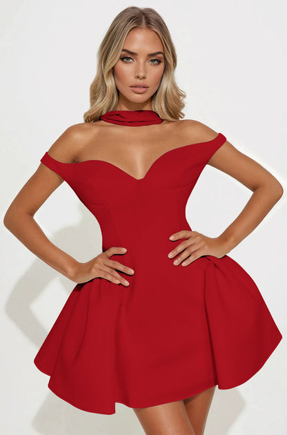 Grand Beauty Off Shoulder Mini Dress - Red