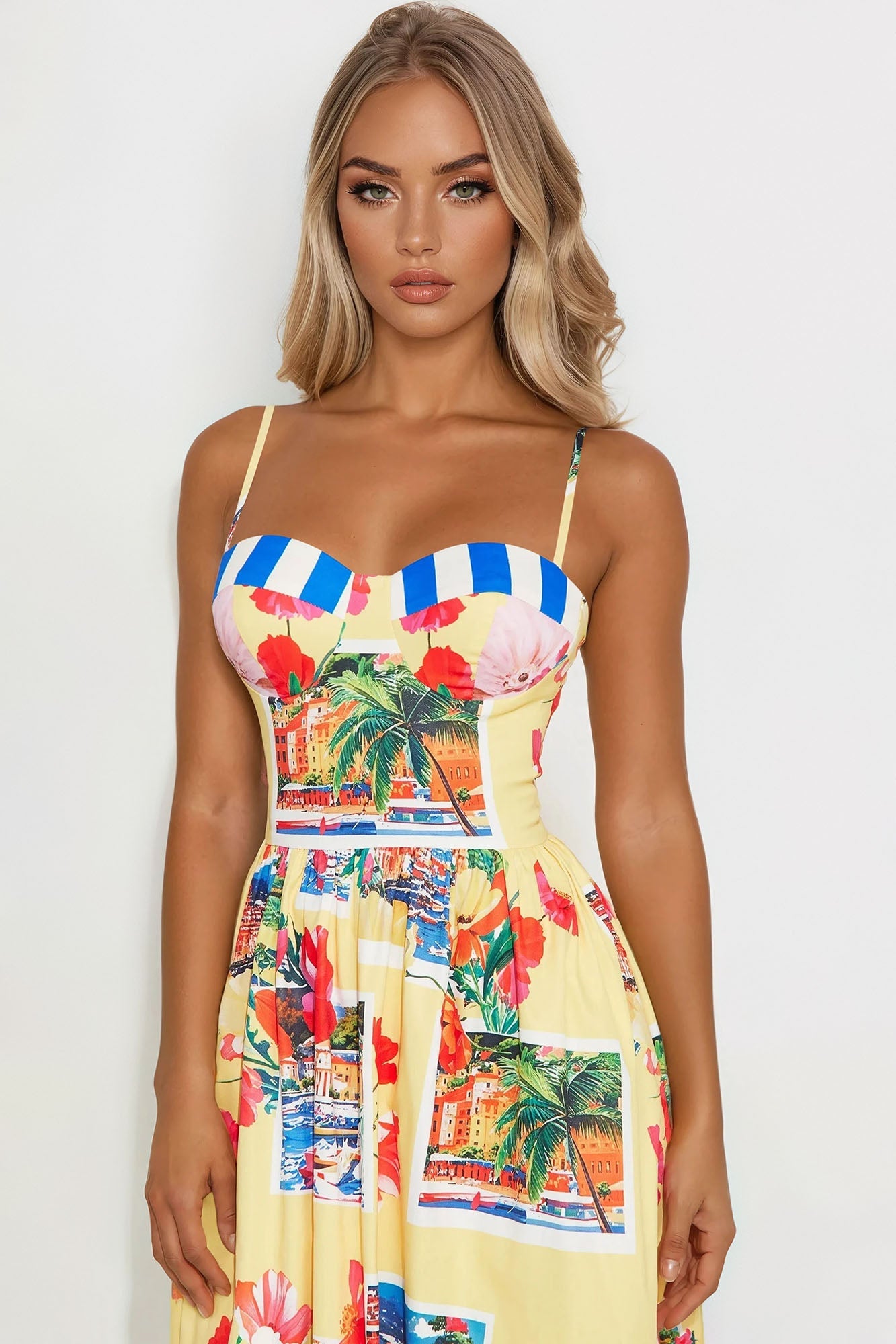 Italian Coast Poplin Midi Dress - Yellow/combo
