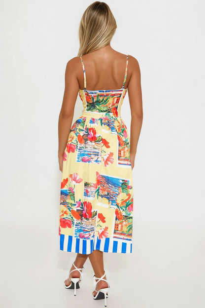 Italian Coast Poplin Midi Dress - Yellow/combo