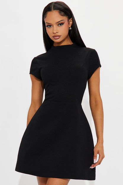 Merla Mock Neck Mini Dress - Black