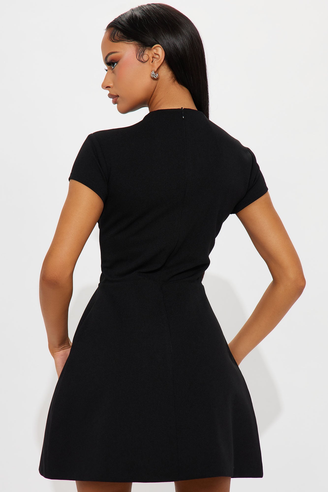 Merla Mock Neck Mini Dress - Black