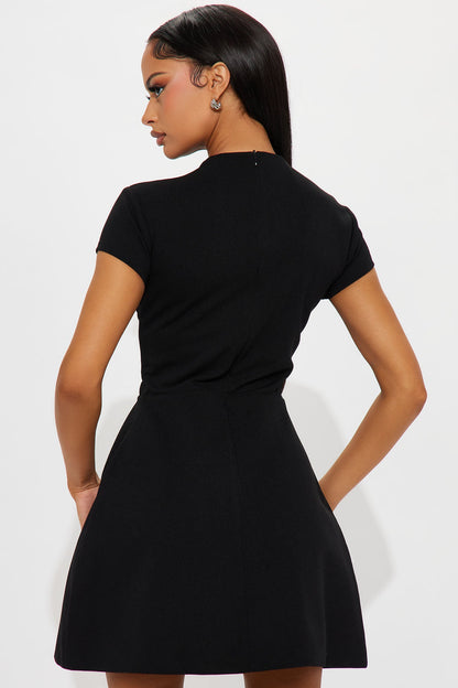 Merla Mock Neck Mini Dress - Black