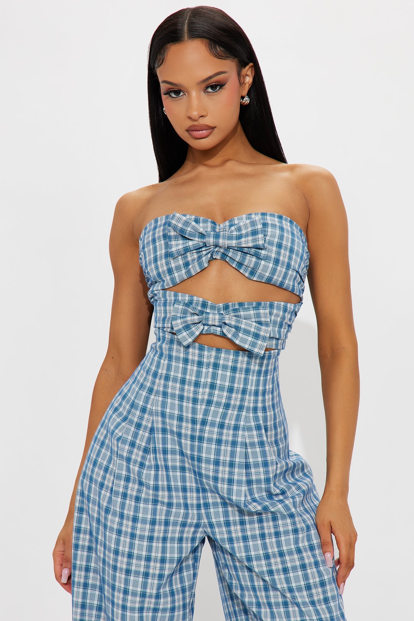 Wrapped And Ready Plaid Jumpsuit - Blue/combo