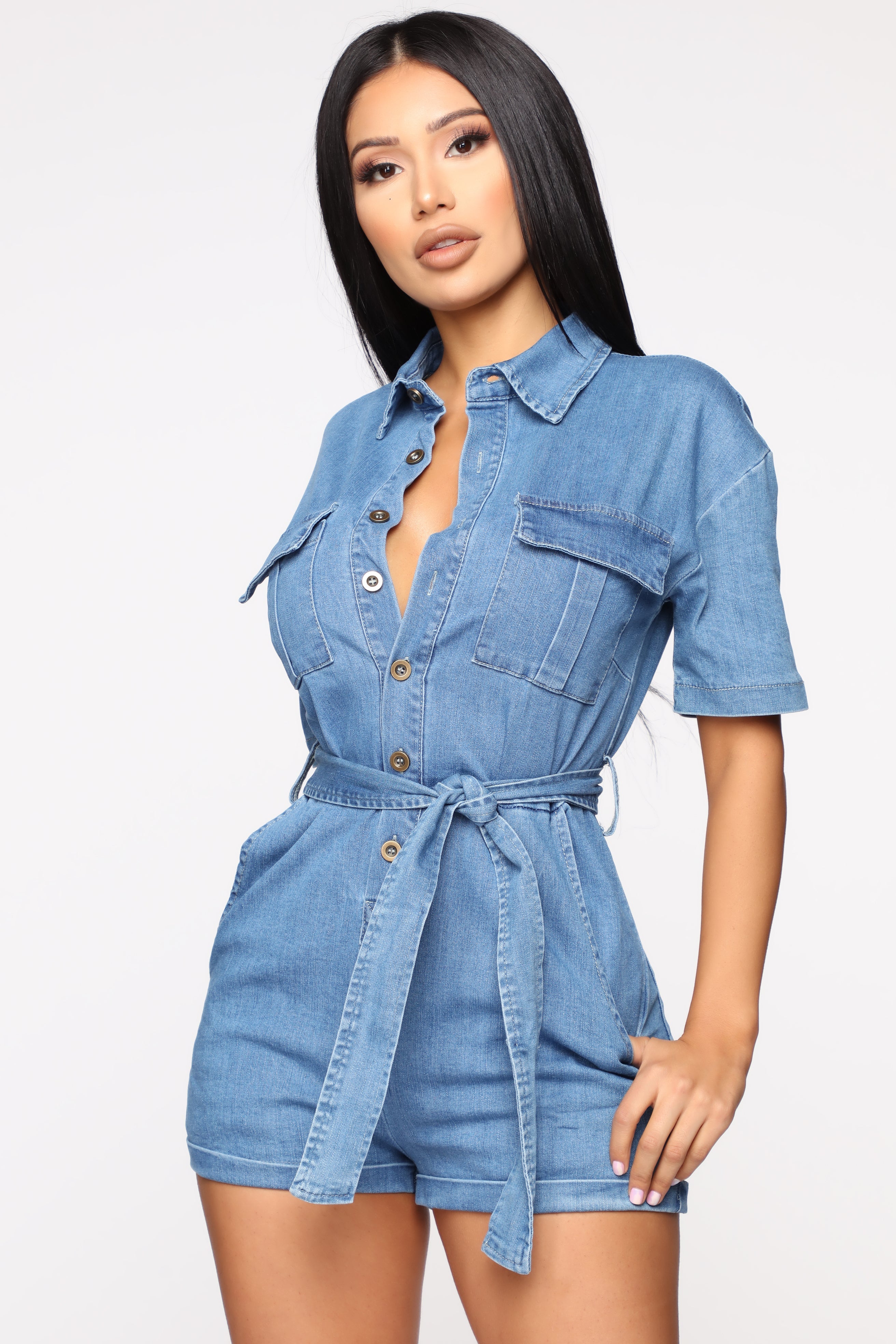 Live A Little Danger Denim Romper - Light Wash