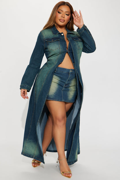 Follow My Lead Denim Trench - Dark Wash