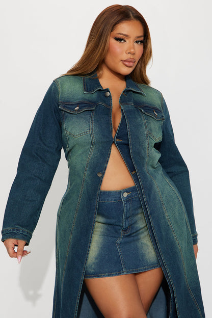 Follow My Lead Denim Trench - Dark Wash
