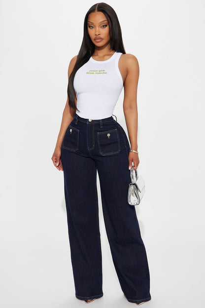 Pretty Girls Drink Matcha Ribbed Tank Top - White
