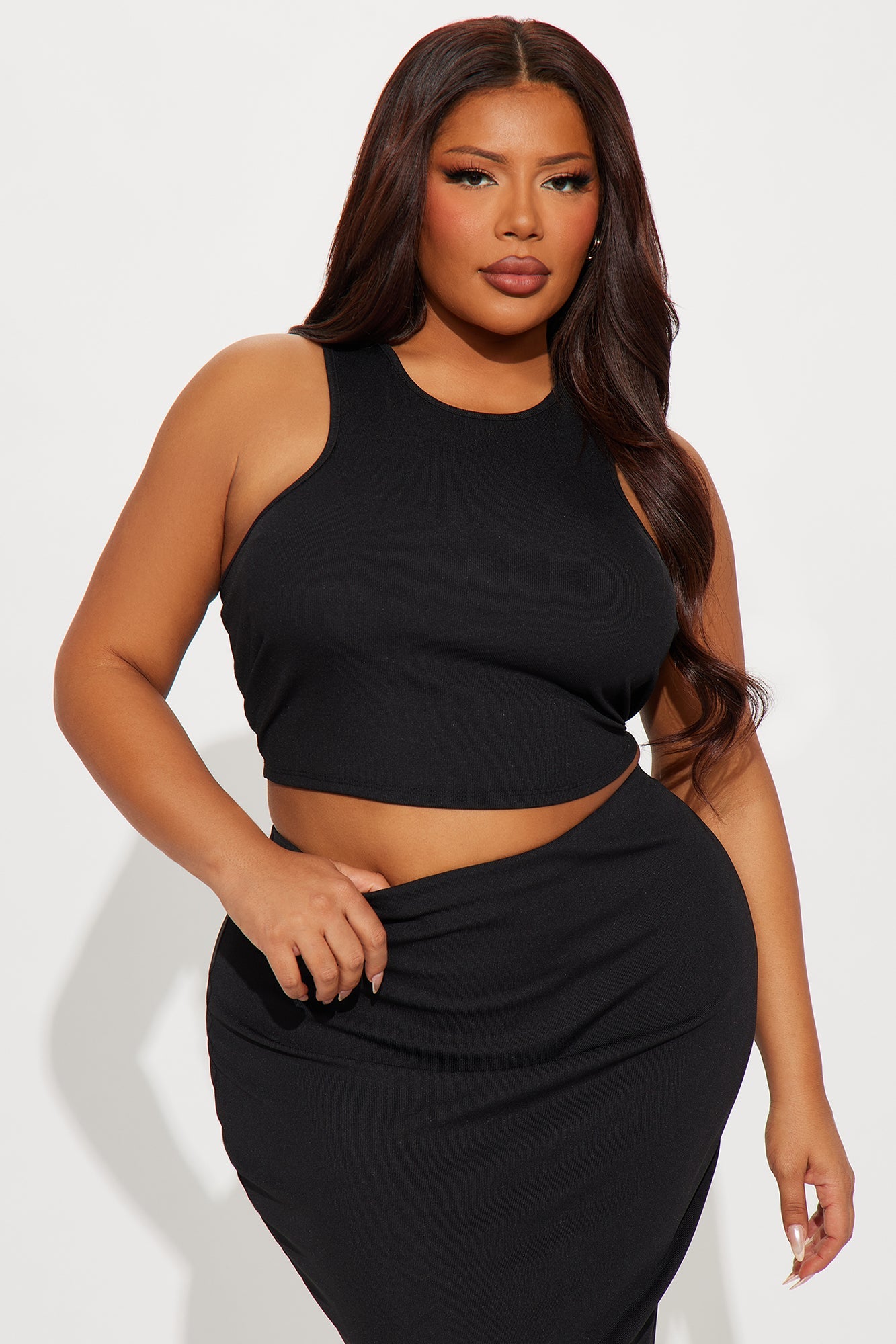 Zamira Ribbed Maxi Skirt Set - Black