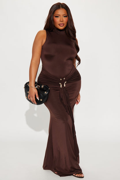 In The Moment Sleeveless Maxi Dress - Chocolate