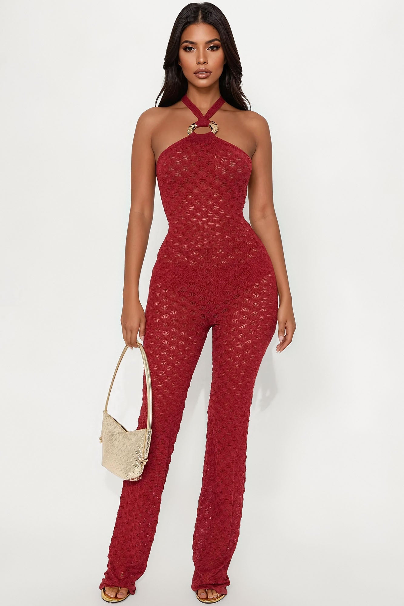 Feeling Beachy Crochet Jumpsuit - Rust