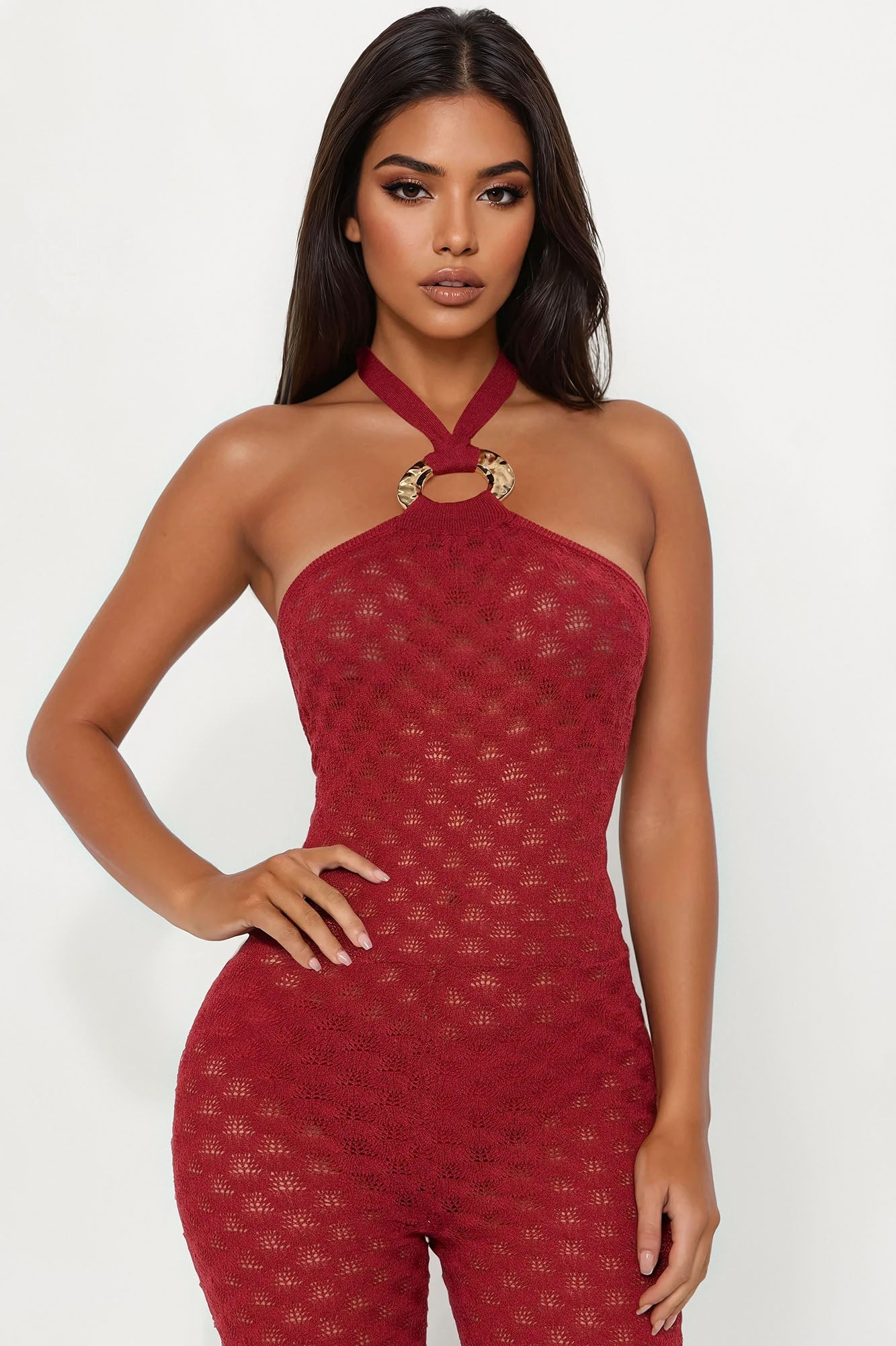 Feeling Beachy Crochet Jumpsuit - Rust