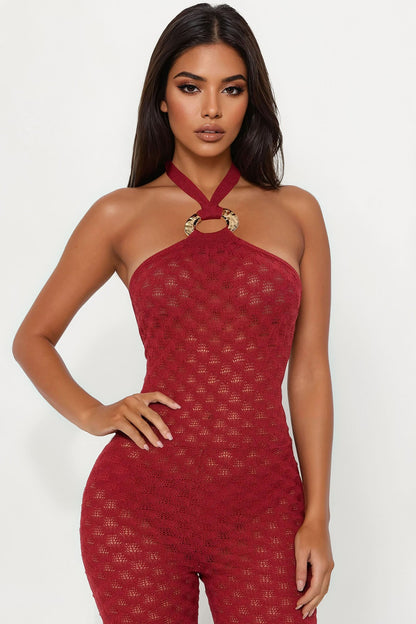 Feeling Beachy Crochet Jumpsuit - Rust