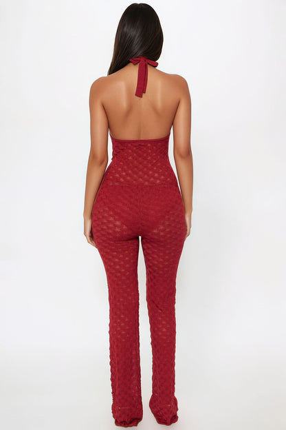 Feeling Beachy Crochet Jumpsuit - Rust