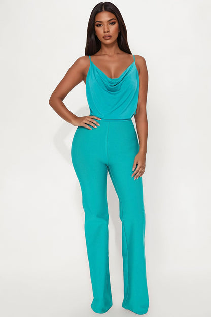 Come A Bit Closer Bandage Jumpsuit - Turquoise