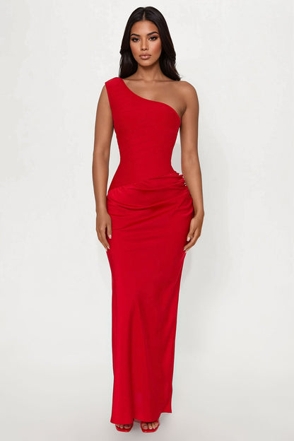 On Fire Bandage Satin Maxi Dress - Red