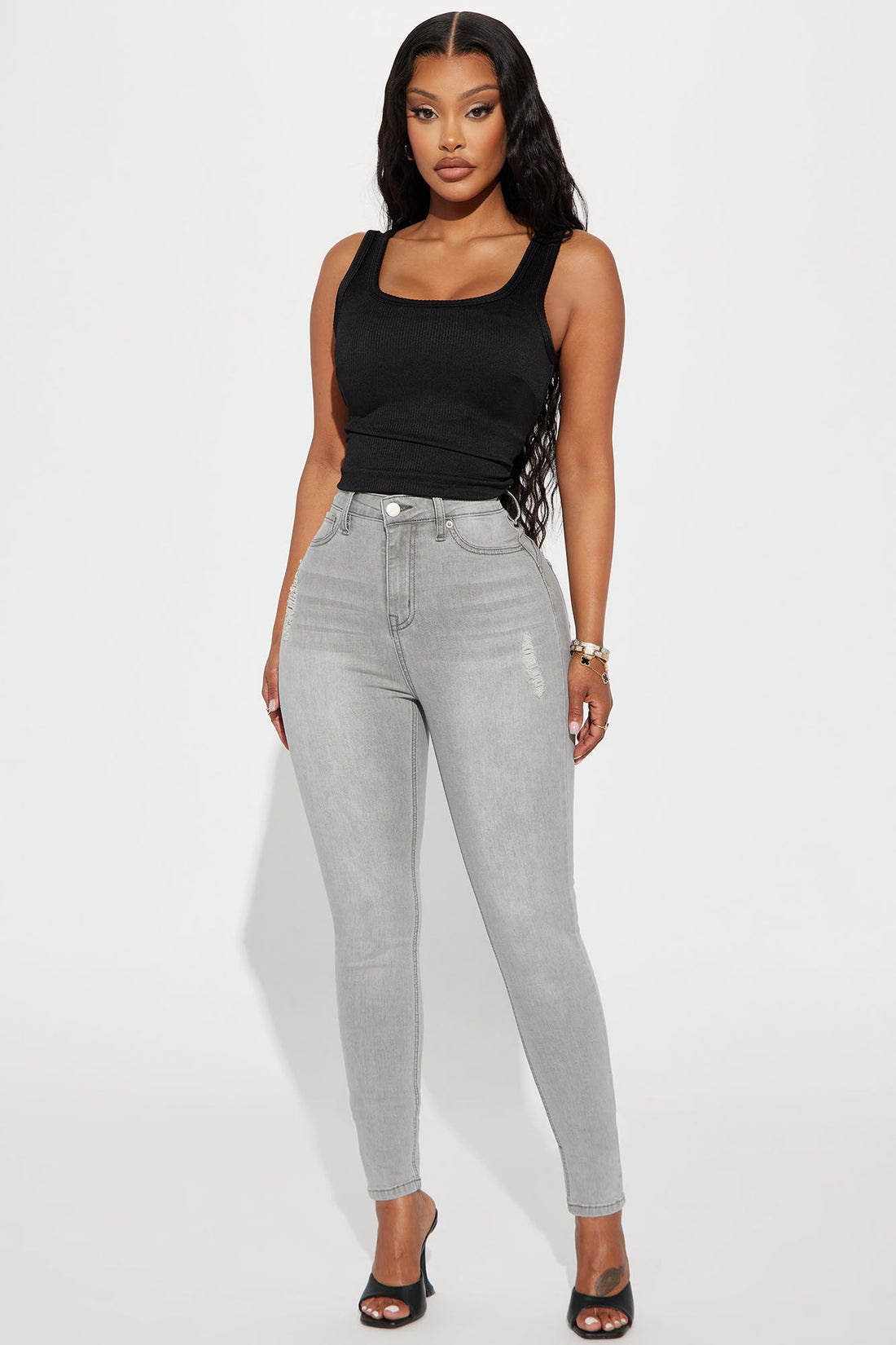 Beacon Booty Lifting Ripped High Rise Stretch Skinny Jeans - Grey