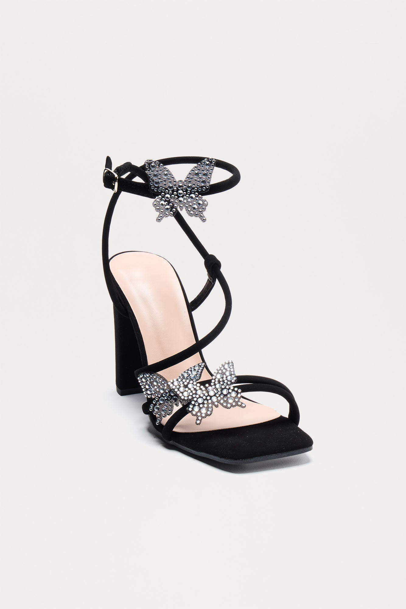 Asya Butterfly Ankle Strap Heels - Black