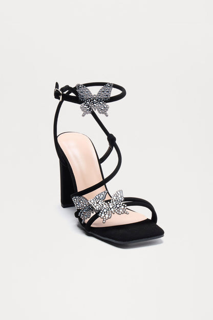 Asya Butterfly Ankle Strap Heels - Black