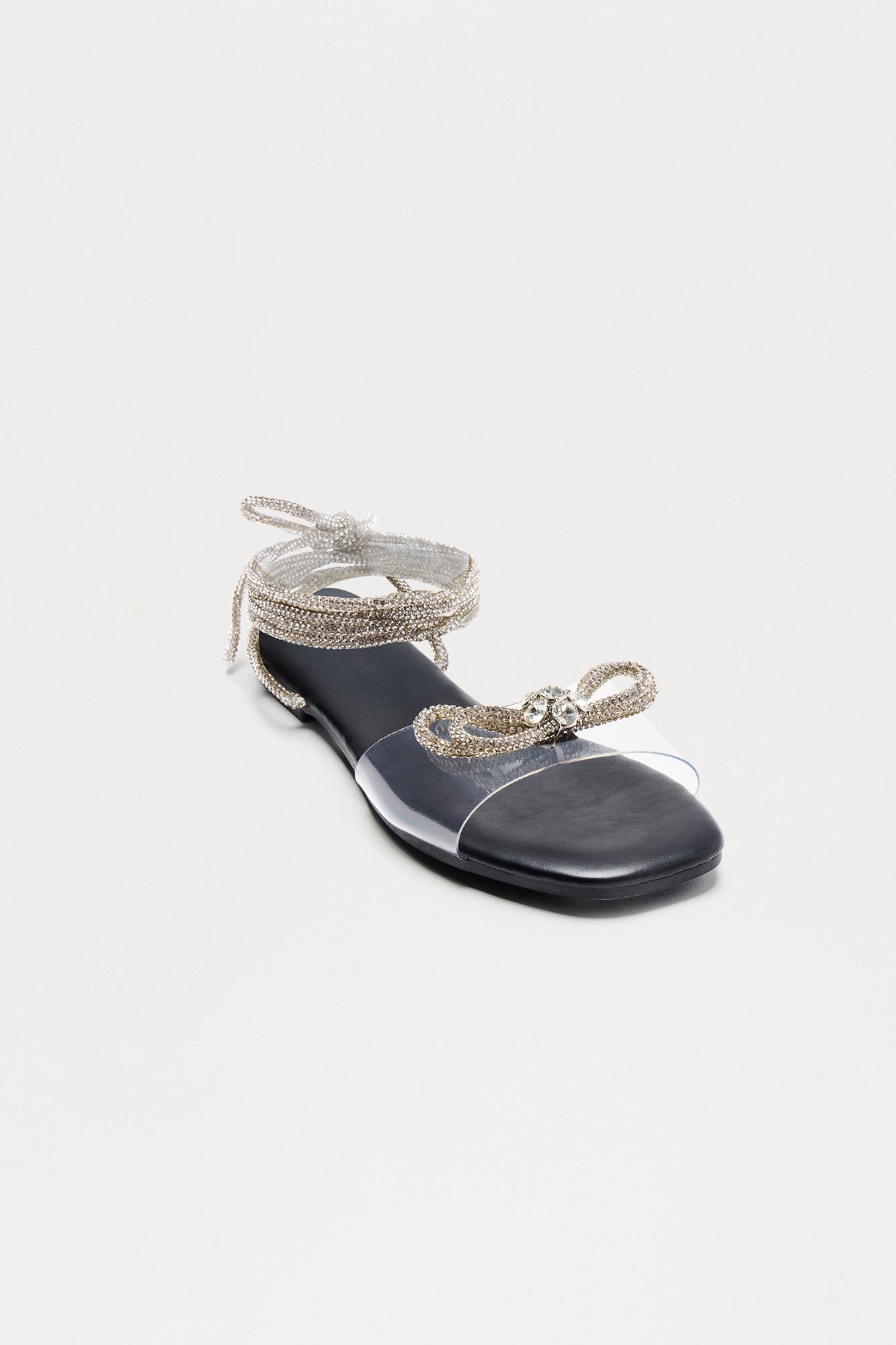 Elian Rhinestone Bow Wrap Up Sandals - Black