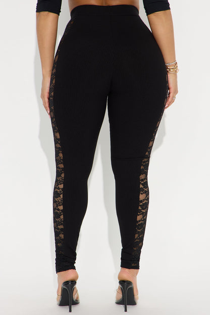 Jadey Lace Trim Ribbed Legging - Black