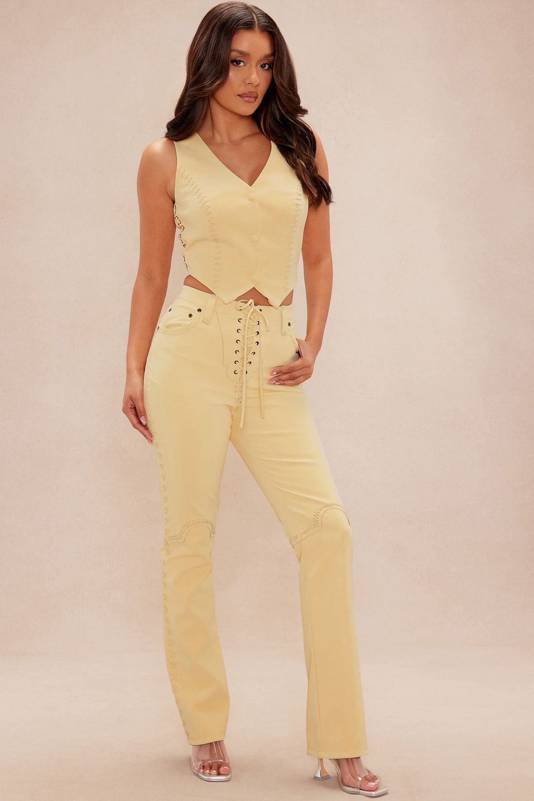 Austin Faux Leather Pant - Yellow