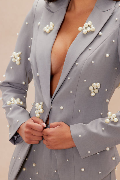 Anisa Pearl Short Suit Set - Grey
