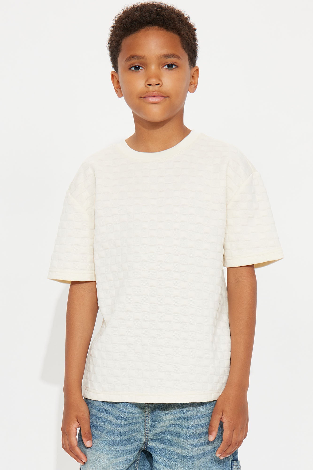 Mini Check Mate Textured Tee - Off White