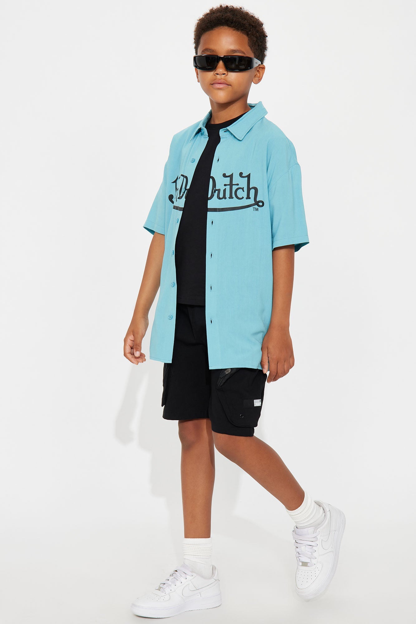 Mini The Legend Von Dutch Short Sleeve Button Up Shirt - Blue