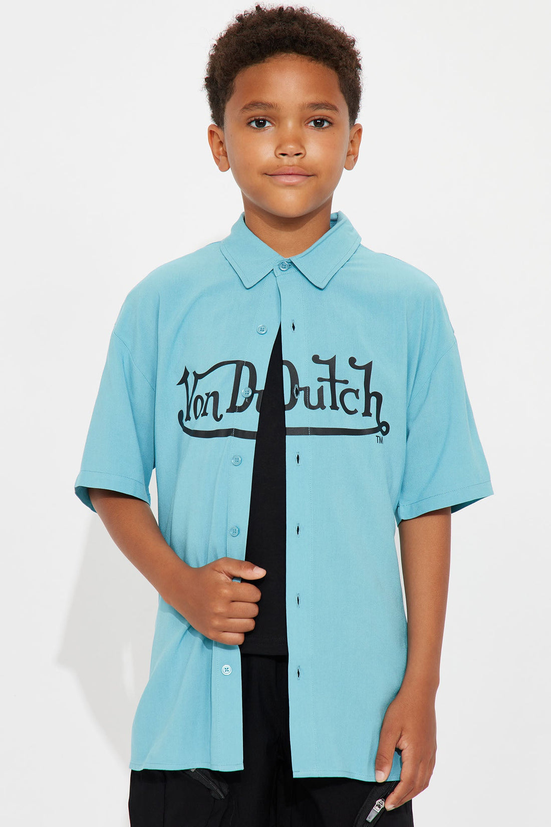 Mini The Legend Von Dutch Short Sleeve Button Up Shirt - Blue