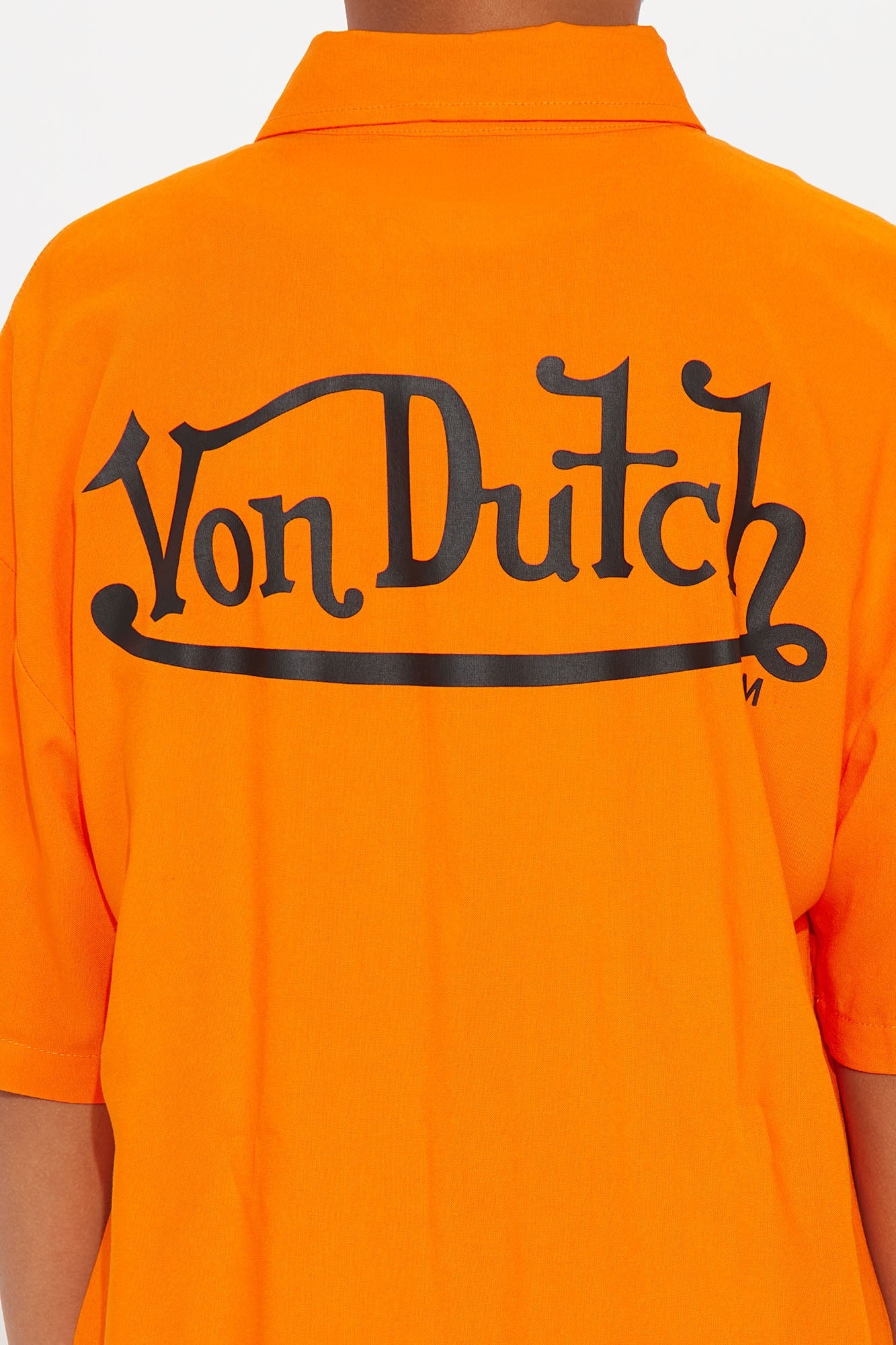 Mini Von Dutch Front And Back Graphic Short Sleeve Button Up Shirt - Orange
