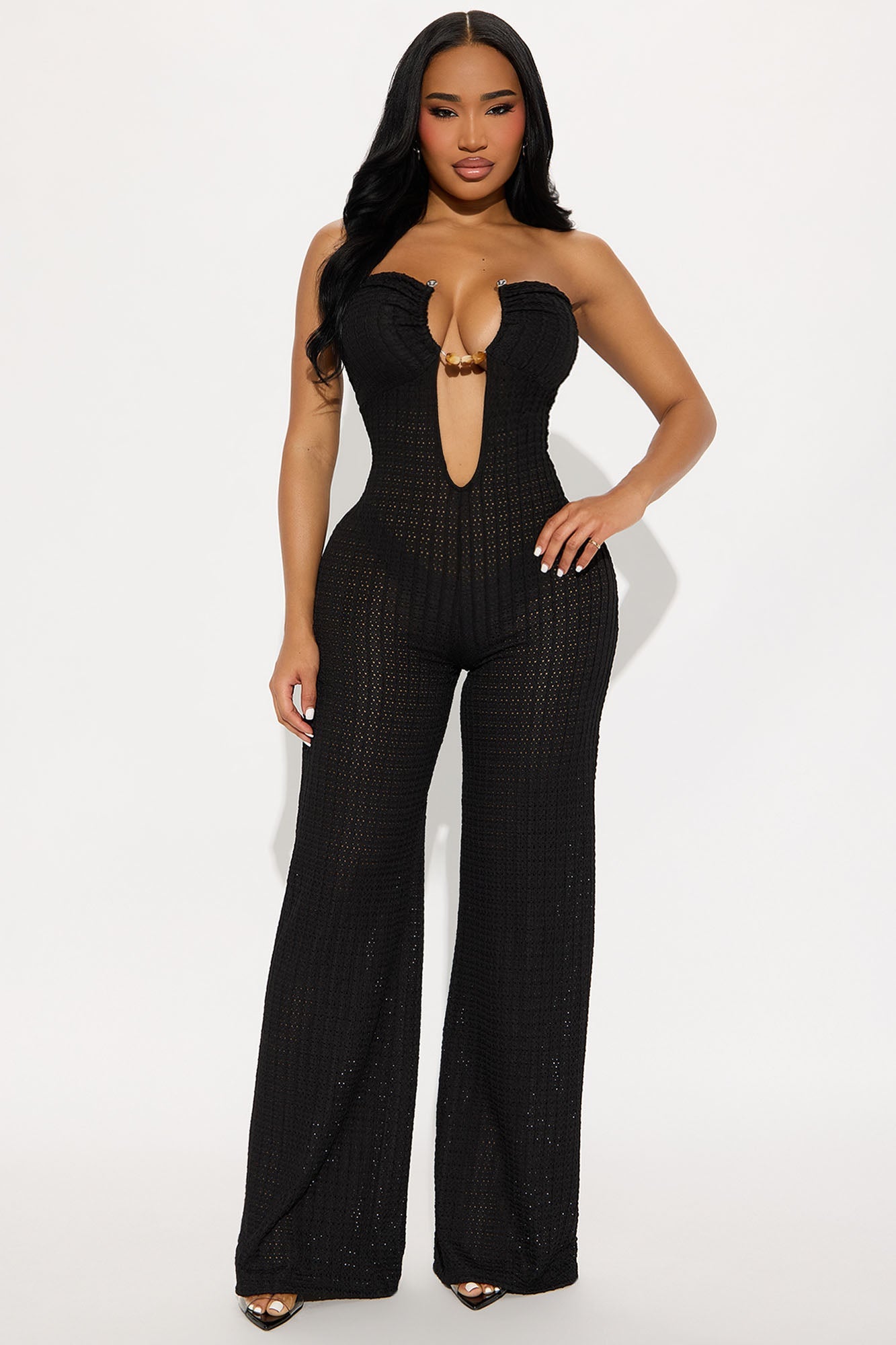 Lia Textured Wide Leg Jumpsuit - Black