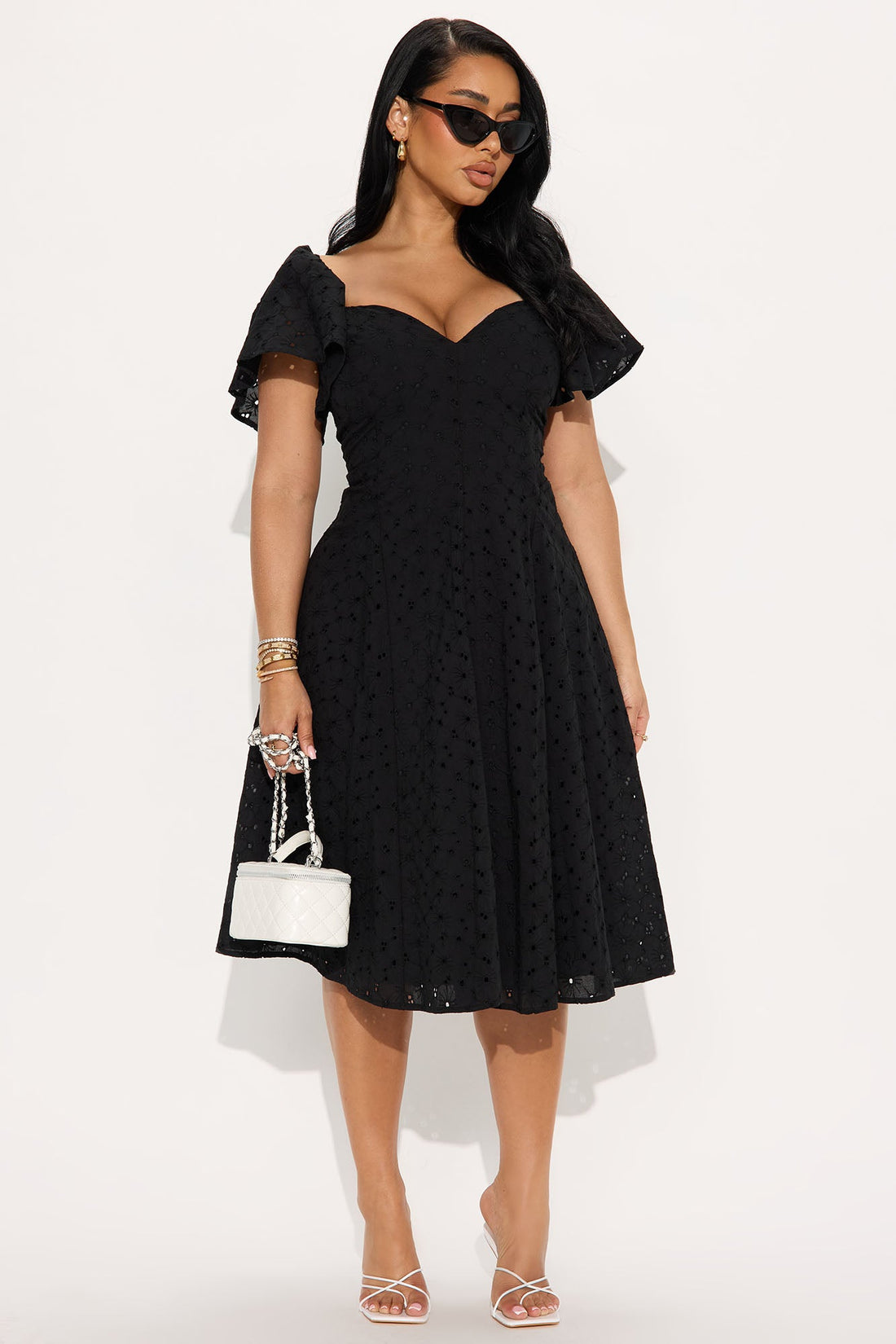 Shanley Eyelet Midi Dress - Black