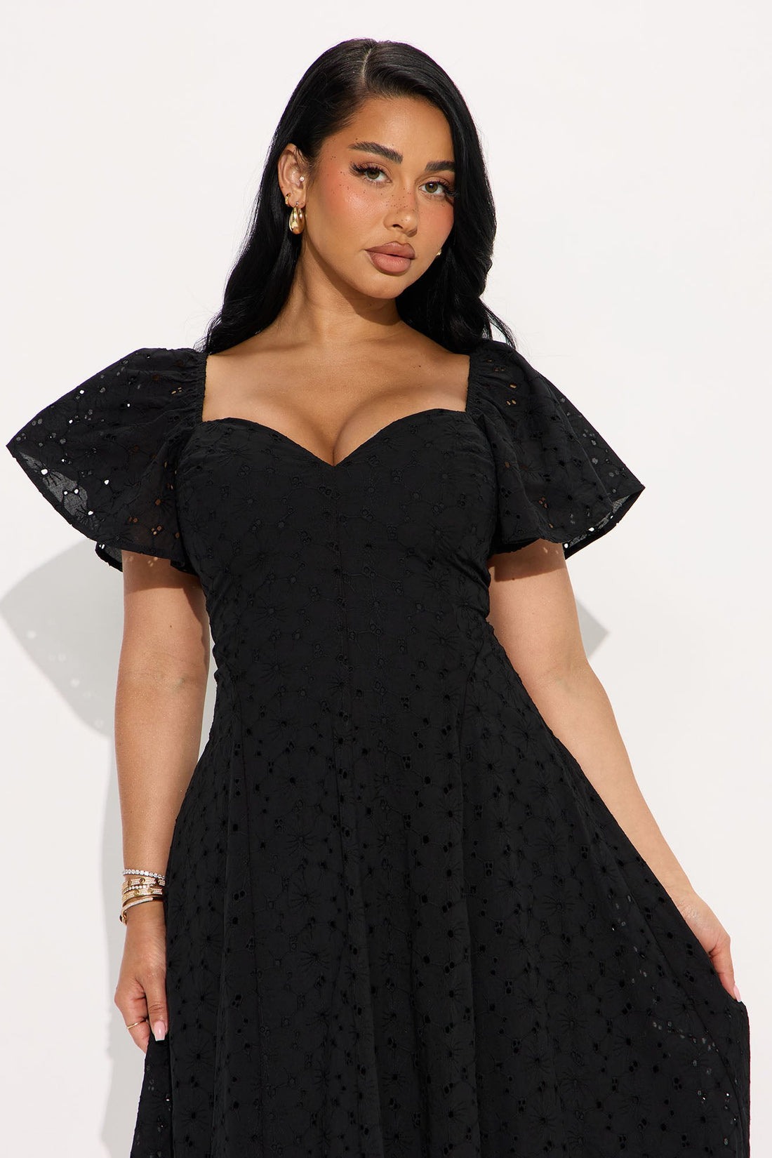 Shanley Eyelet Midi Dress - Black