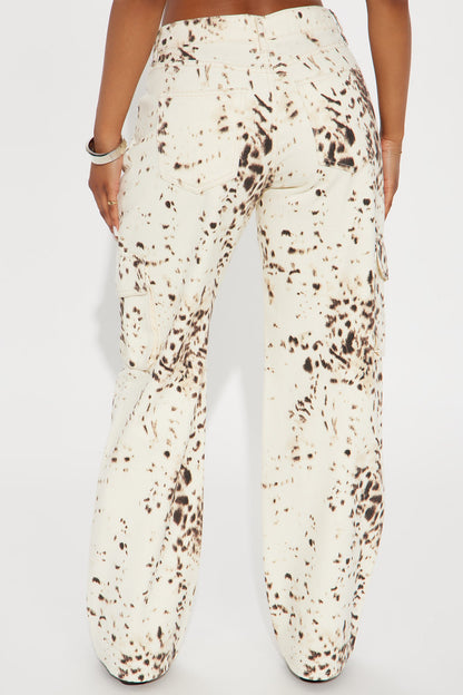 Jamie Printed Wide Leg Cargo Pant - Cream/combo