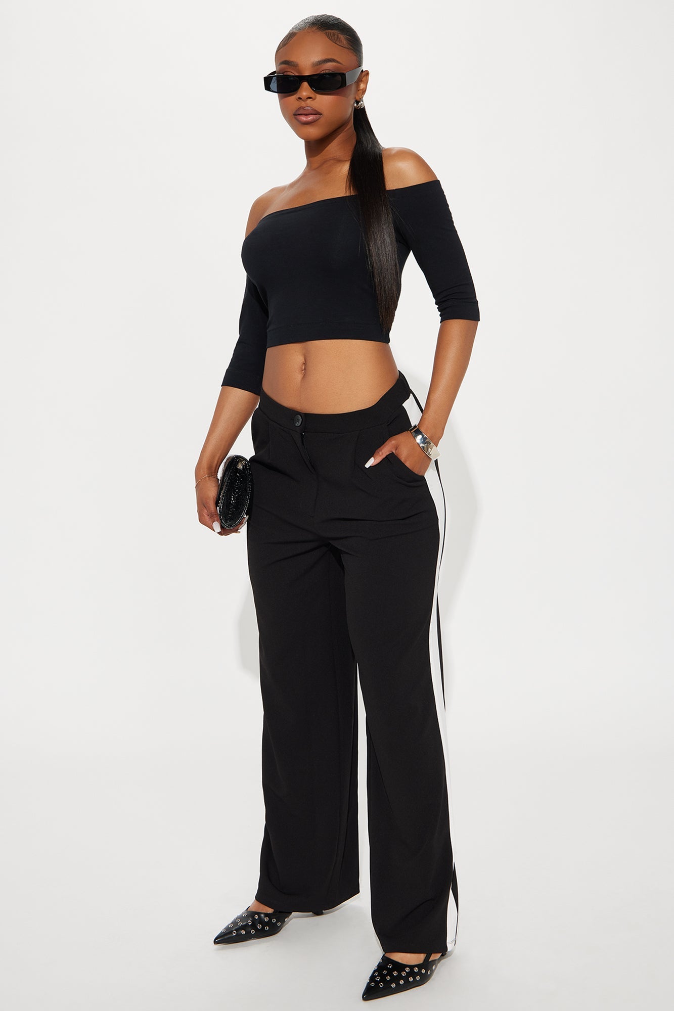 Jaylene Striped Trouser Pant - Black