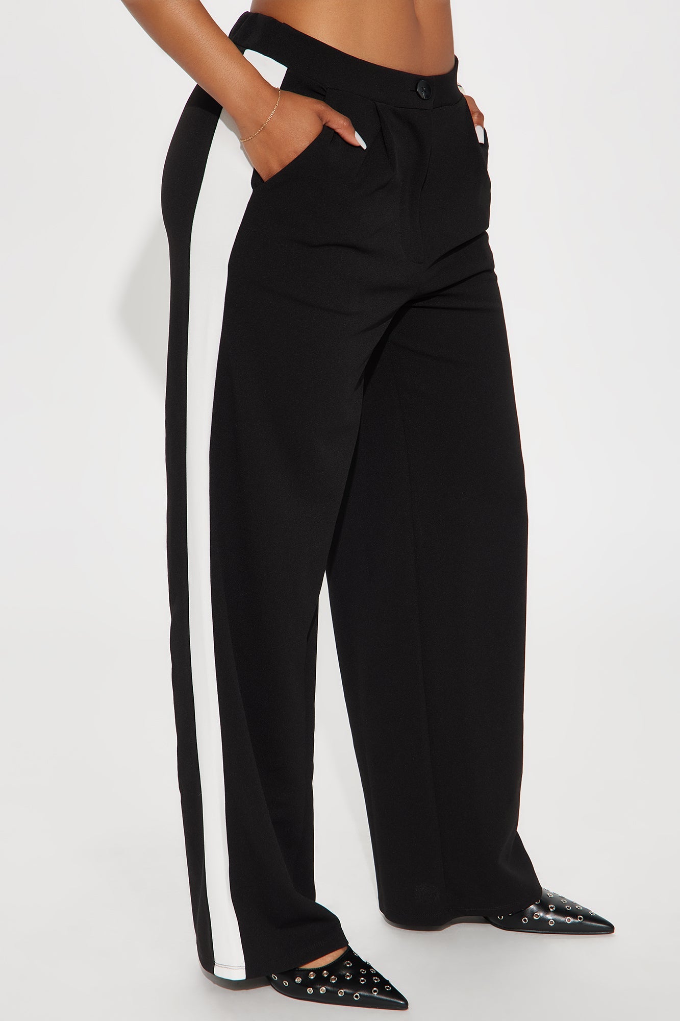 Jaylene Striped Trouser Pant - Black