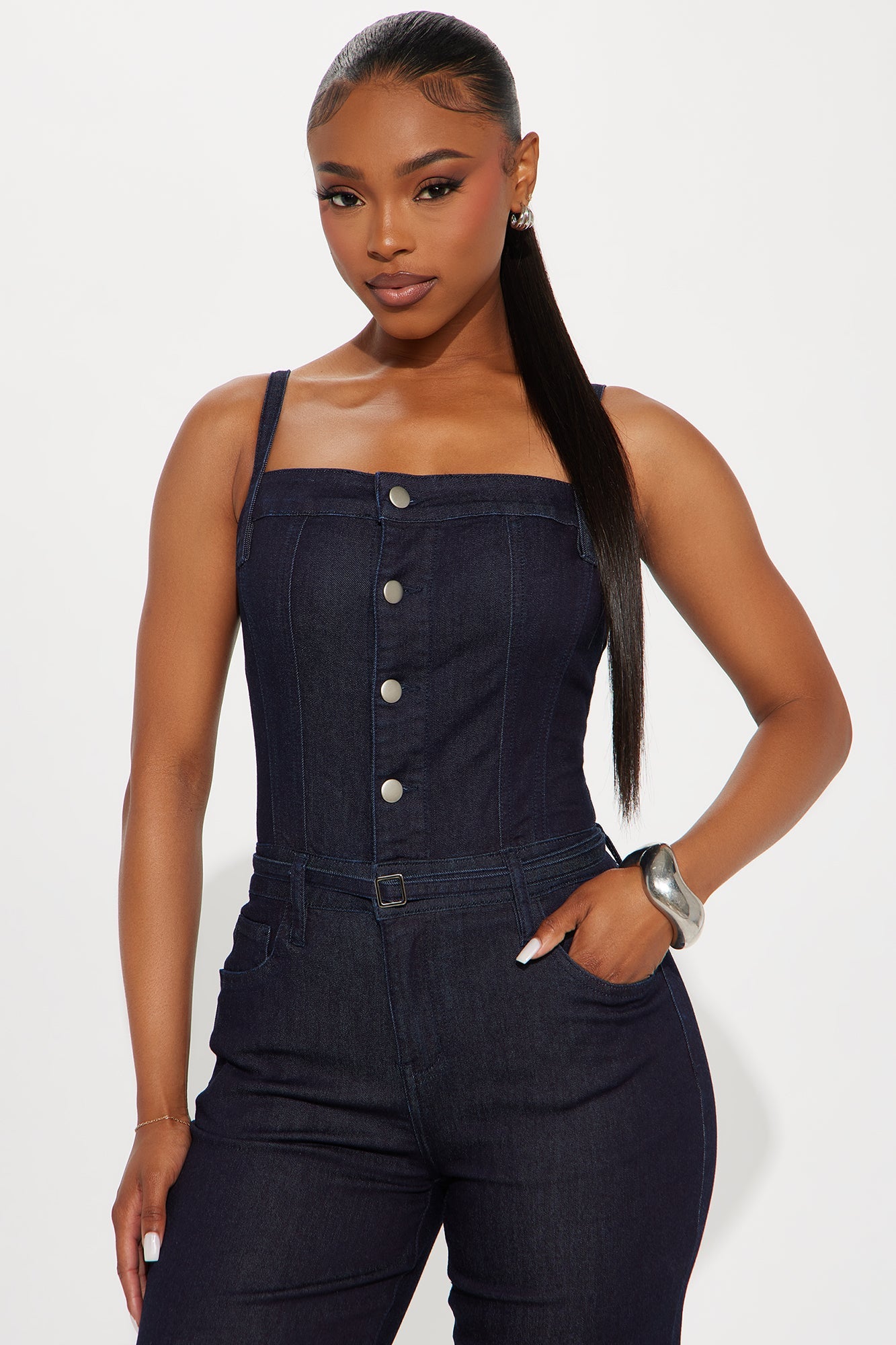 Brea Belted Denim Jumpsuit - Indigo