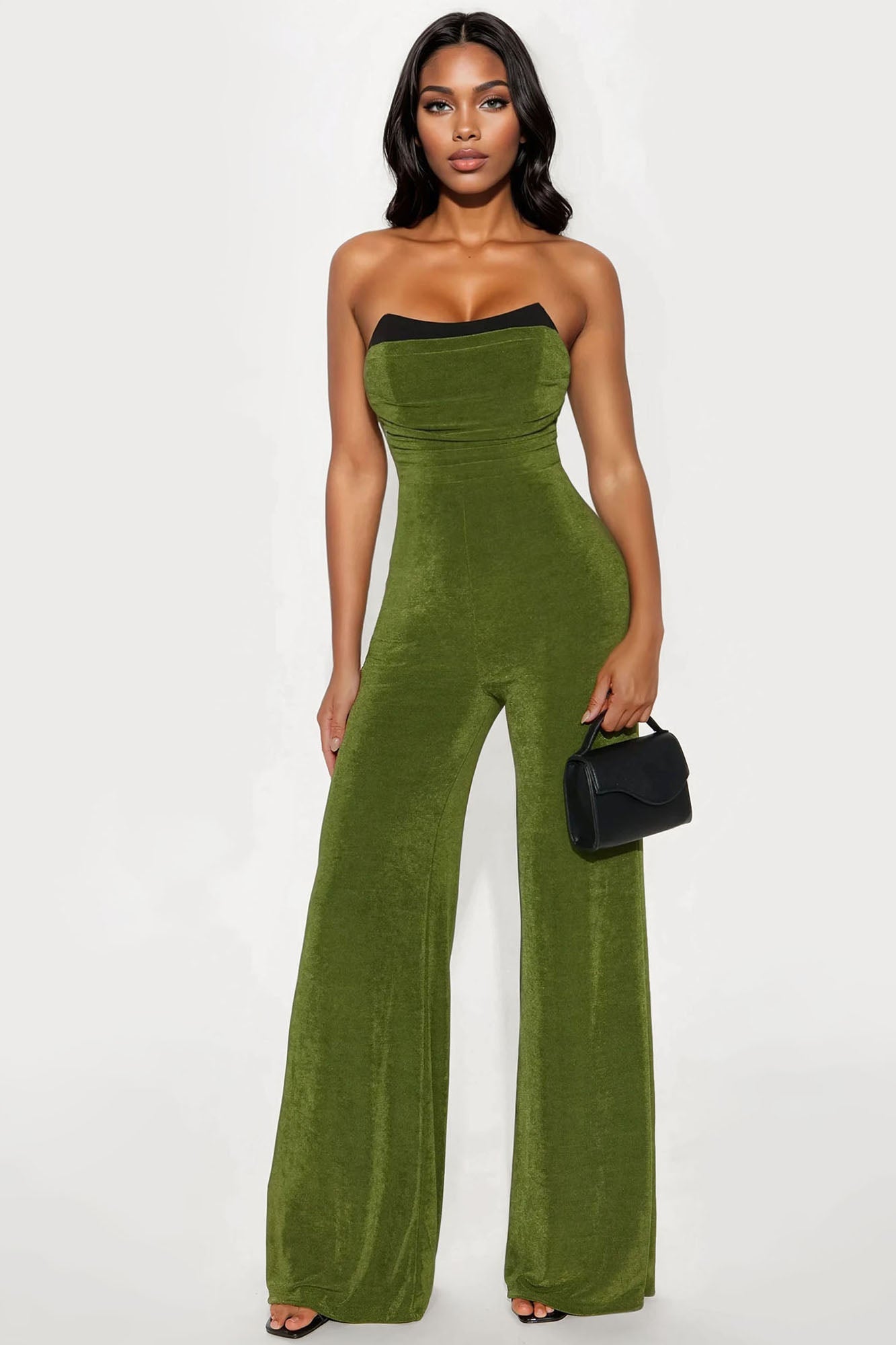 Touch Of Grace Slinky Wide Leg Jumpsuit - Green