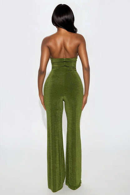 Touch Of Grace Slinky Wide Leg Jumpsuit - Green