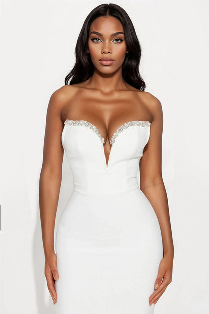 Best Dressed Rhinestone Bandage Midi Dress - White