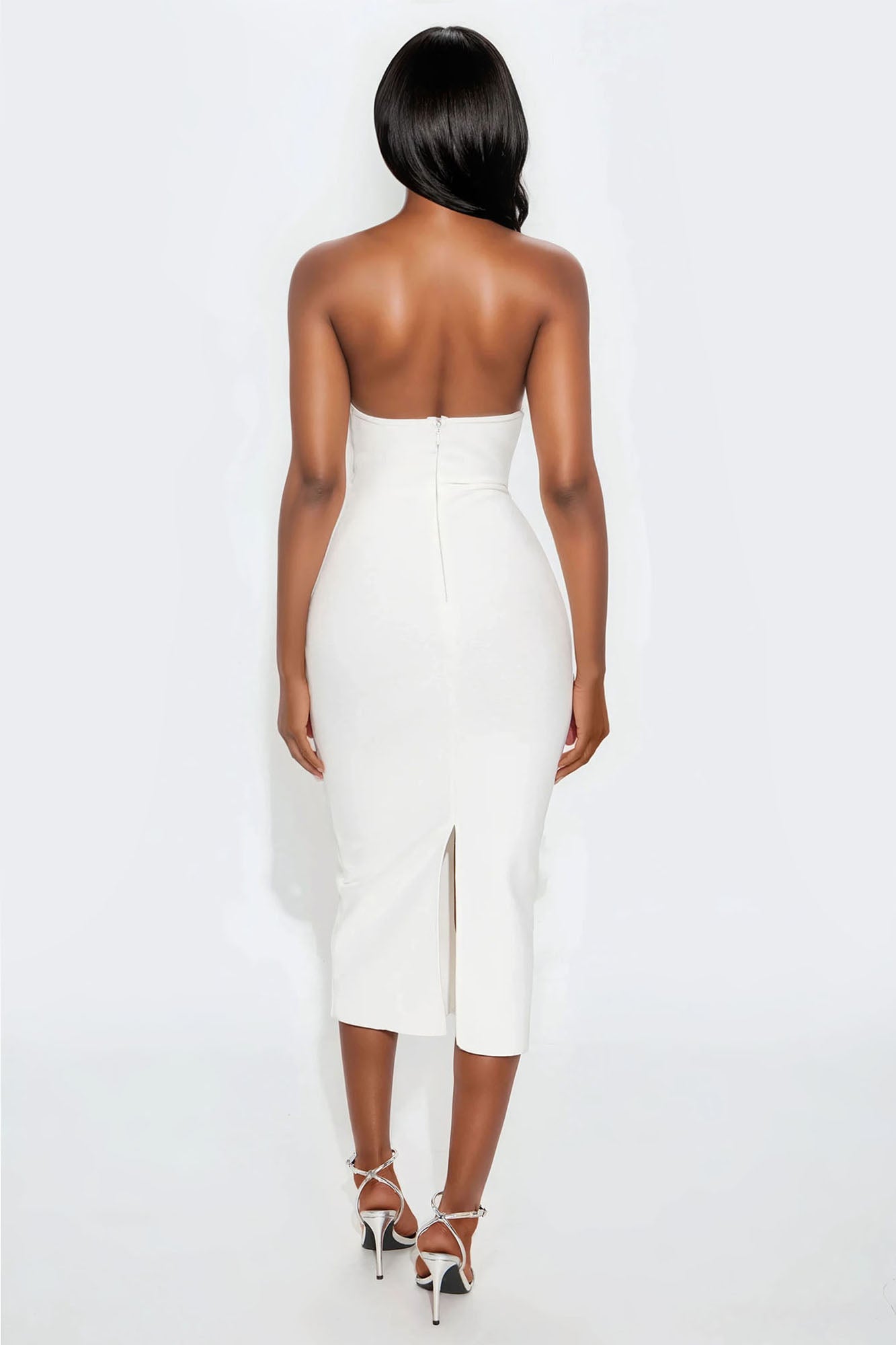 Best Dressed Rhinestone Bandage Midi Dress - White