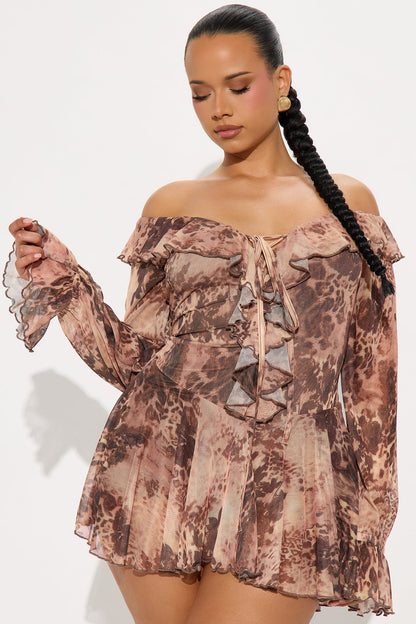 Santana Leopard Micro Mini Dress - Brown/combo