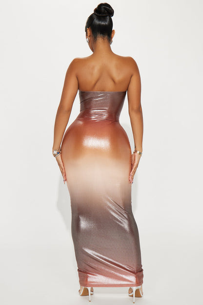 Brighter You Metallic Maxi Dress - Brown/combo