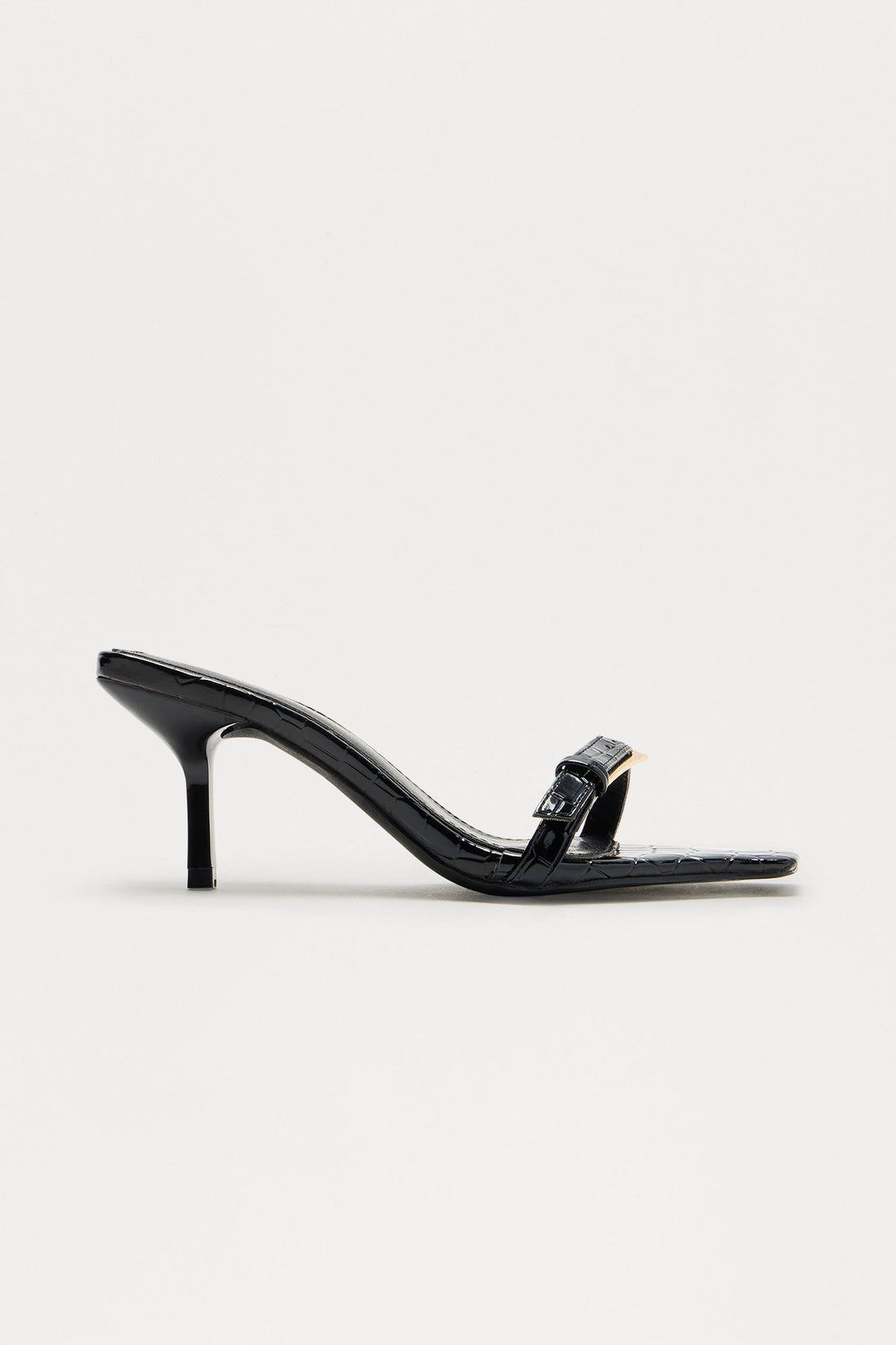 Baseline Faux Patent Croc Mules - Black