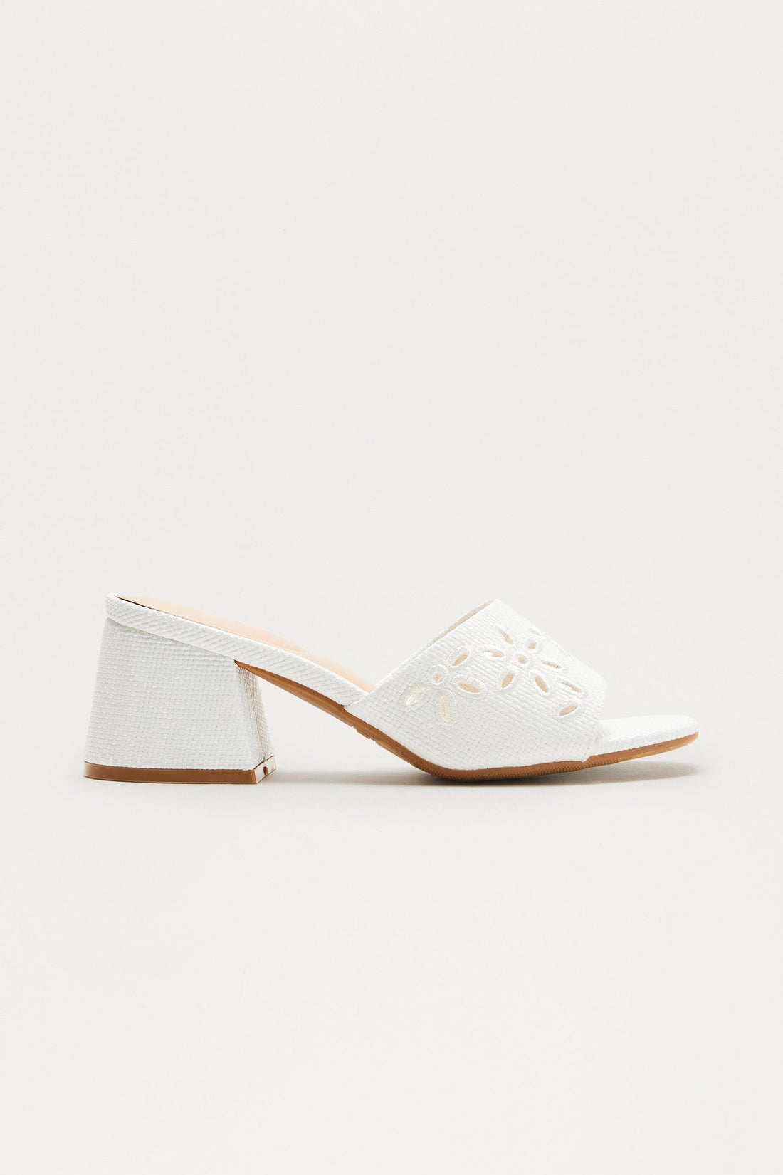 Ray Eyelet Mules - White
