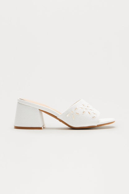 Ray Eyelet Mules - White