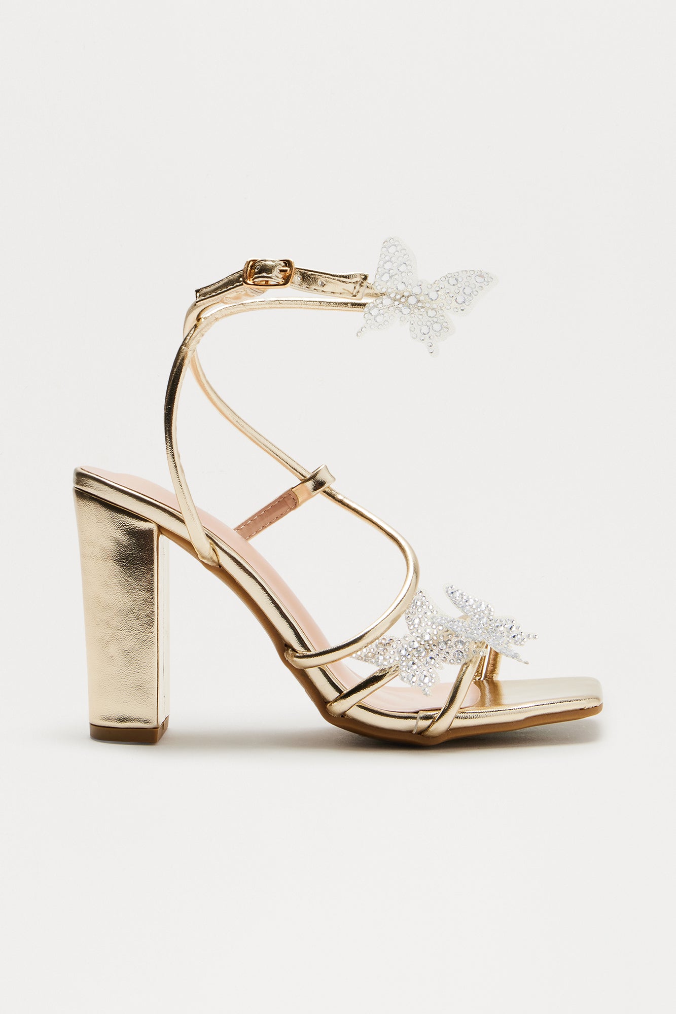 Asya Butterfly Ankle Strap Heels - Gold
